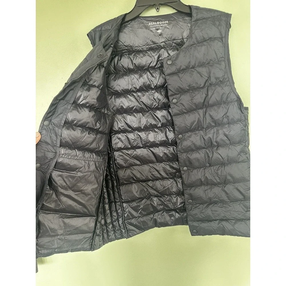 Real Goose Vest Mens Sz S Puffer Snap Feather Fill Navy Blue​​​​ - Picture 3 of 4